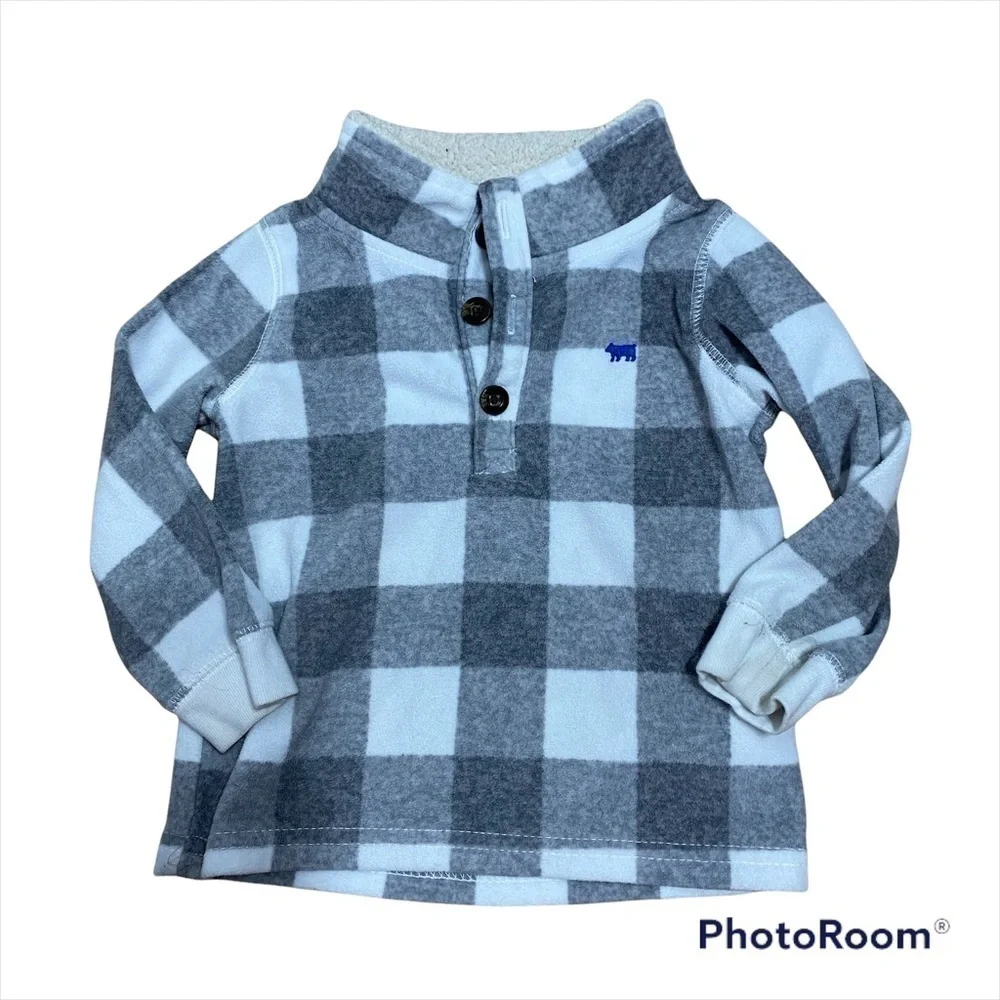 Carter’s Plaid Sweater Gray White 18 mos Boy Baby